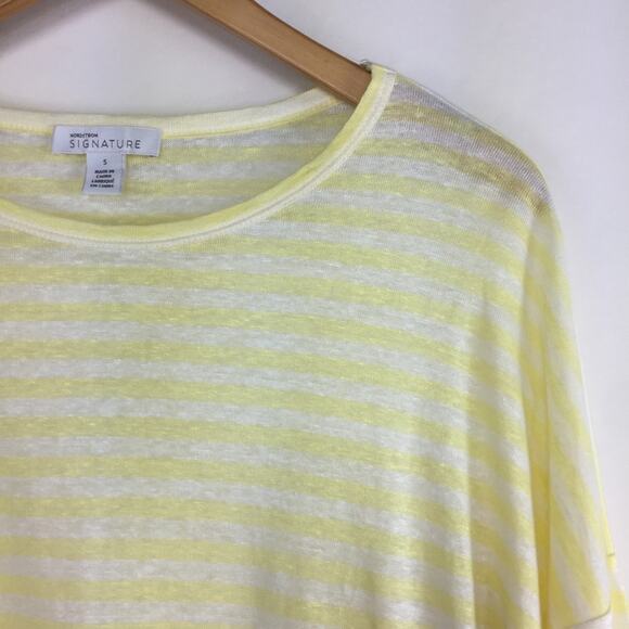 New Nordstrom Signature 100% Linen Striped T-shirt Yellow White Top Small $129 - Picture 2 of 7